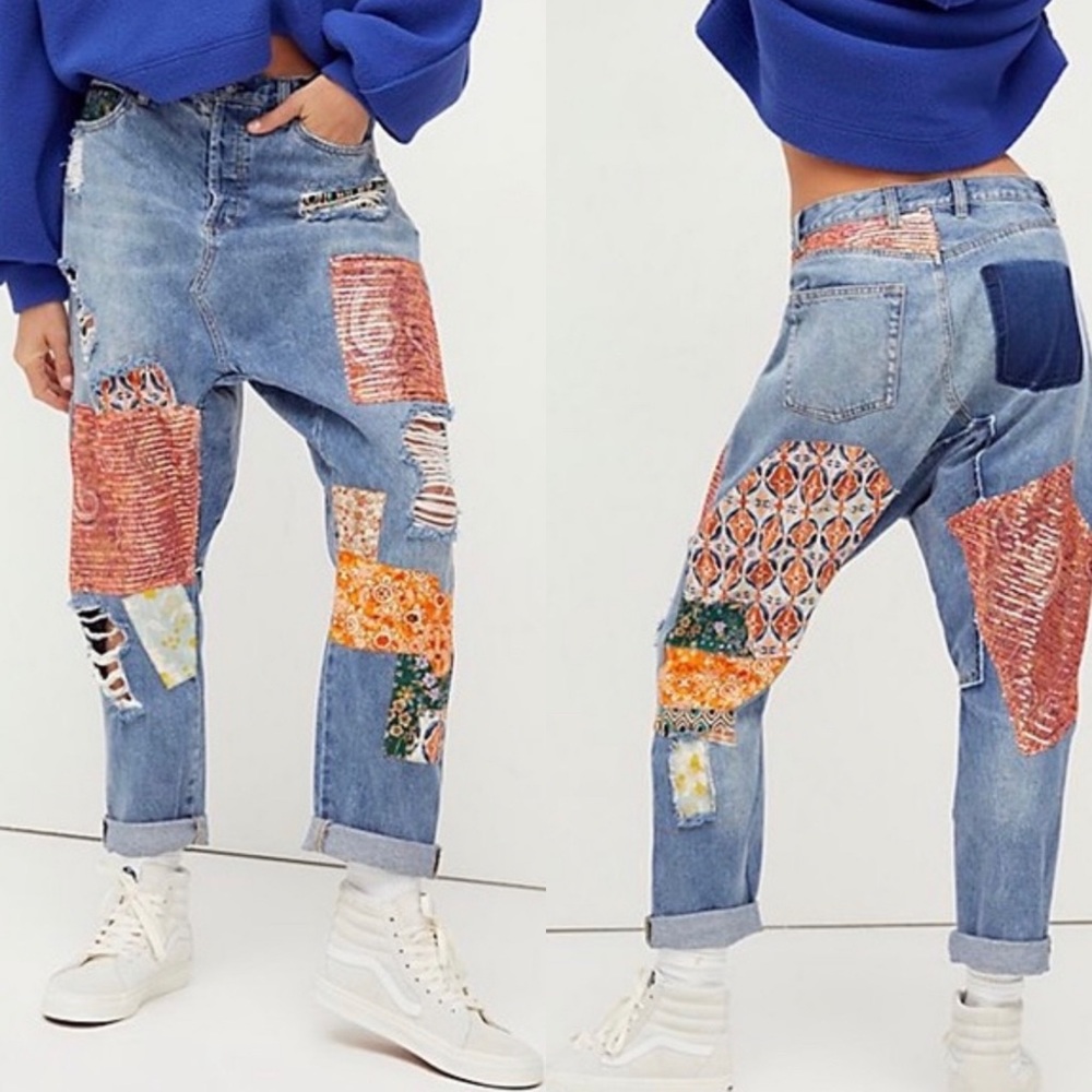 Free People Zappa Harem Patchwork Jeans - Picture 1 of 15